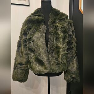 Olive Green (Eggplant Effect) Faux Fur Jacket M Y2K